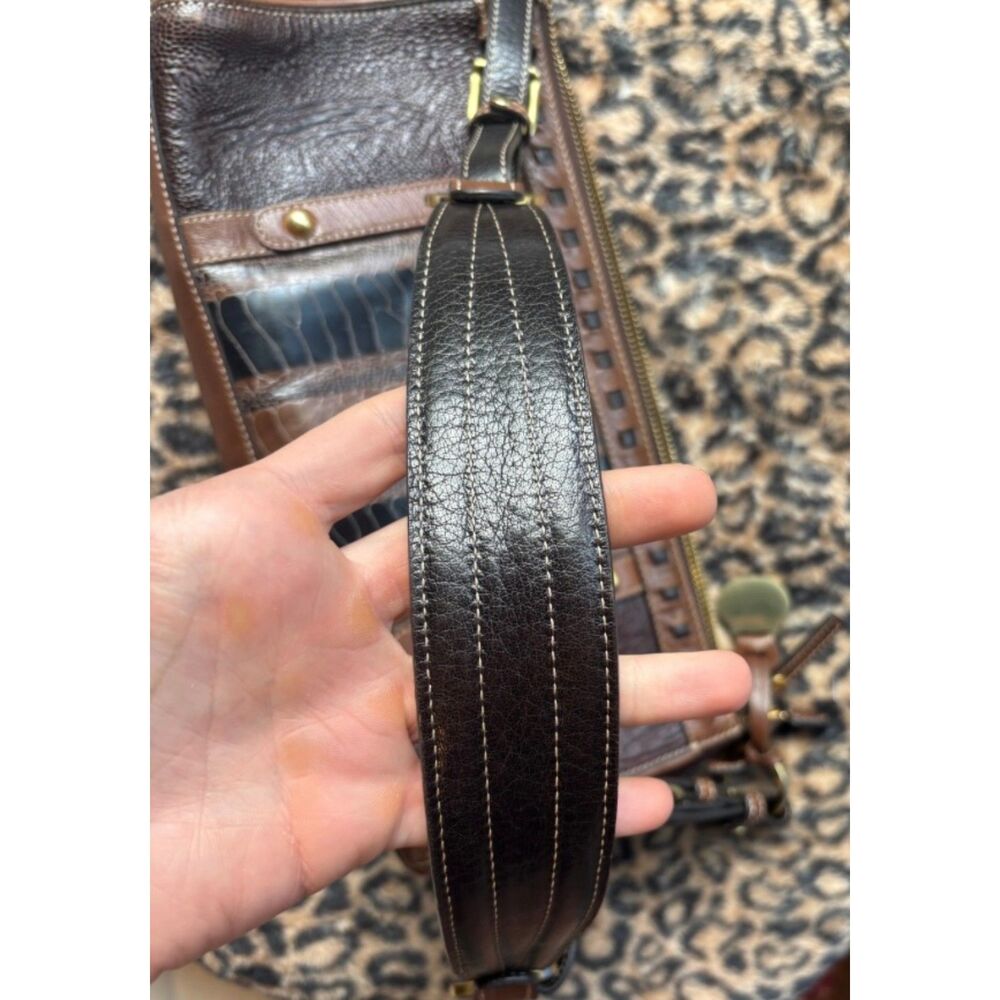 Brahmin Vintage Brown Leather Shoulder Hand Bag with Croc-Style Paneling - Picture 6 of 7